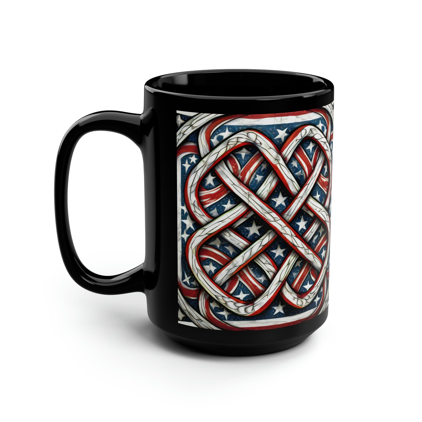 Celtic knot with American flag design Black coffee Mug, 15oz