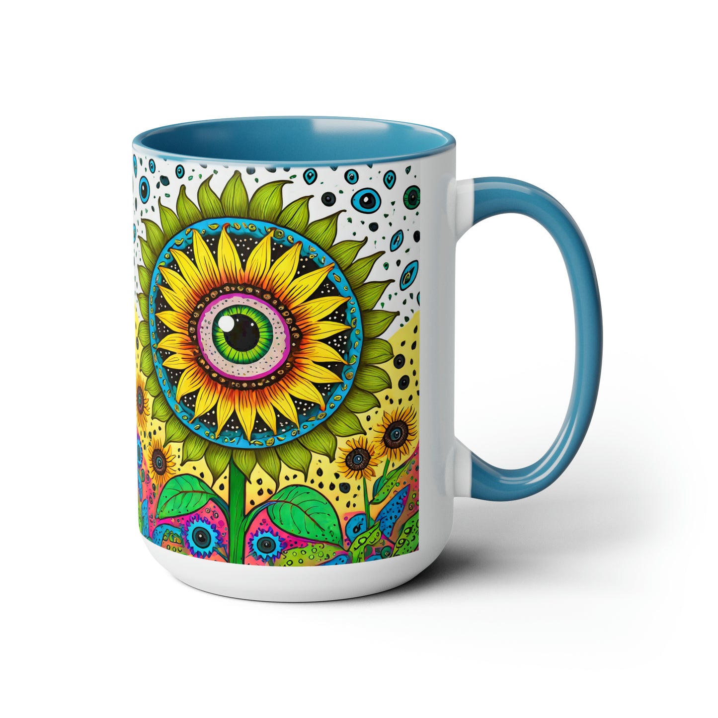 sunflower funky art Coffee Mugs, 15oz
