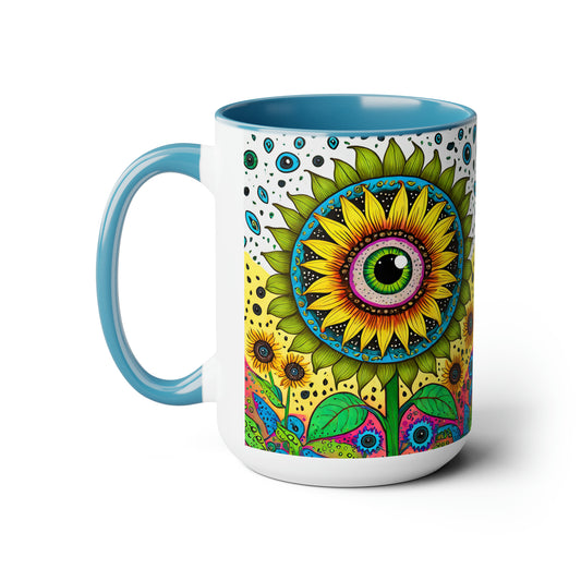 sunflower funky art Coffee Mugs, 15oz